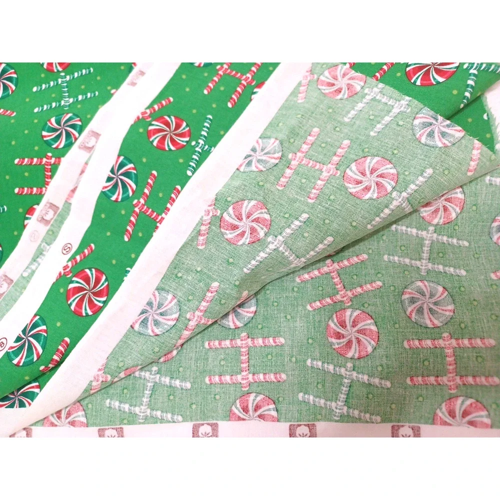 Ho Ho Peppermint Christmas Green Red Sewing Craft Cotton Fabric 1 Pc 54